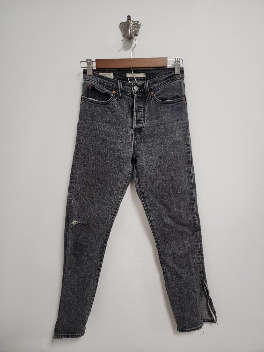 Levi's black split ankle seam wedgie button fly skinny jeans 24